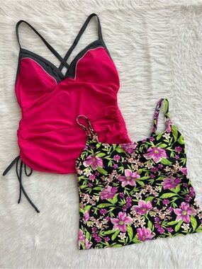 Free Country Fuchsia Tankini Top & Floral Swim Tank Top Bundle L